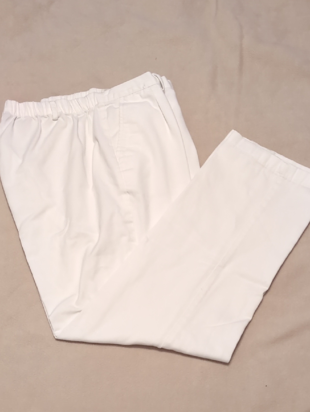 Lands' End White Elastic-Waist Casual Pants